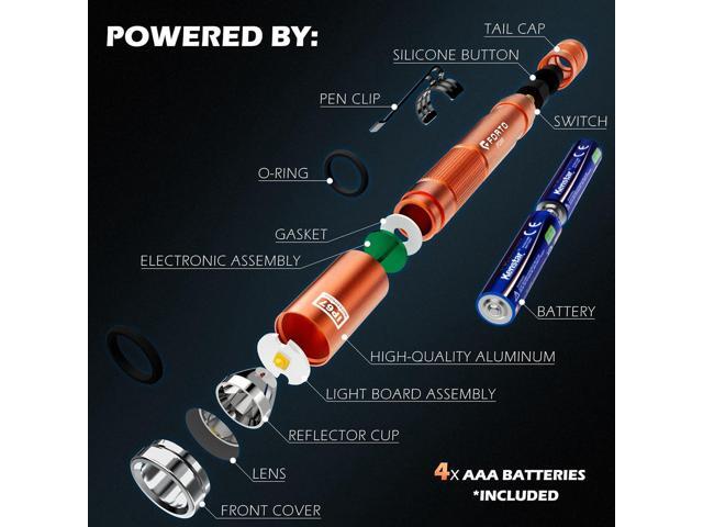 FORTO LED Pen Light, 200 Lumens Pocket Flashlight, IP67 Waterproof, 2 Modes, 2 Pack with AAA Batteries, Lightweight & Durable for Inspection,...