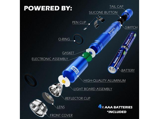 FORTO LED Pen Light, 200 Lumens Pocket Flashlight, IP67 Waterproof, 2 Modes, 2 Pack with AAA Batteries, Lightweight & Durable for Inspection,...