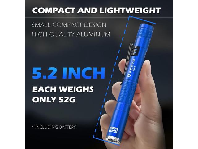 FORTO LED Pen Light, 200 Lumens Pocket Flashlight, IP67 Waterproof, 2 Modes, 2 Pack with AAA Batteries, Lightweight & Durable for Inspection,...