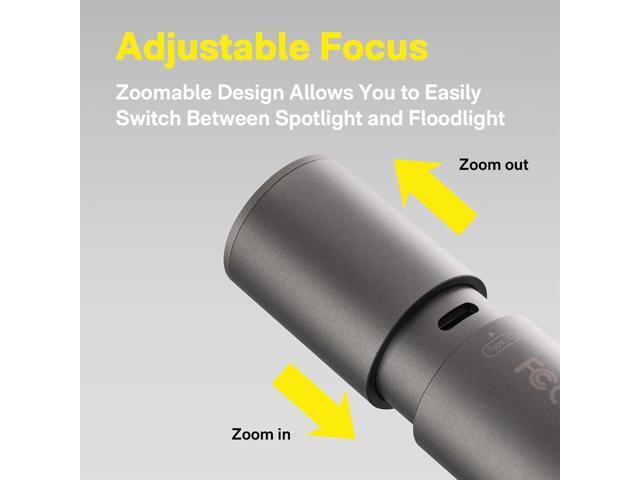 HOTO Flashlight Lite, Zoomable, LED, USB-C Rechargeable, 1000 Lumens, 5 Modes (SOS & Strobe), Tactical & Portable Handheld Flash Light for Camping,...