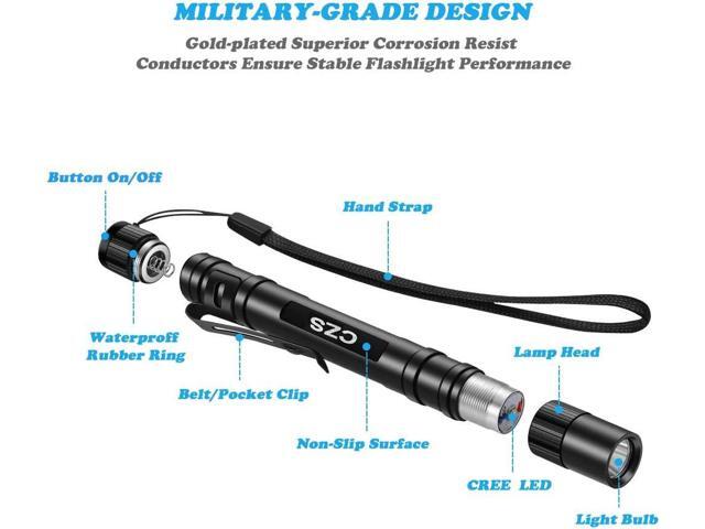 CZS LED Flashlight Penlight 1000 Lumens Battery-Powered Handheld Pen Light Pocket Torch Powered by 2AAA Battery, 5 PCS (Battery Not Included)