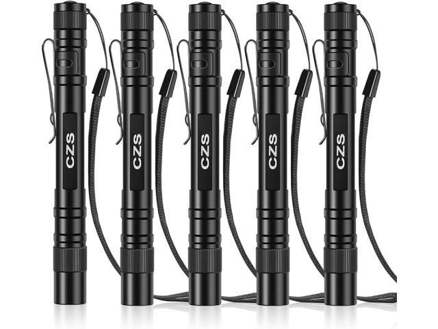 CZS LED Flashlight Penlight 1000 Lumens Battery-Powered Handheld Pen Light Pocket Torch Powered by 2AAA Battery, 5 PCS (Battery Not Included)