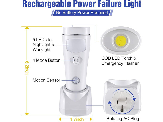 Enhon 4 in 1 LED Rechargeable Plug in Flashlights, 6 Pack LED Emergency Lights for Home Power Failure Emergency, Plug in Power Outage Light, Power...