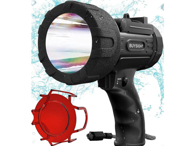 BUYSIGHT Rechargeable Spotlight Flashlight, TURE 800 lumens IPX7 Waterproof Flashlight Hunting Lamp with red Filter (Black)