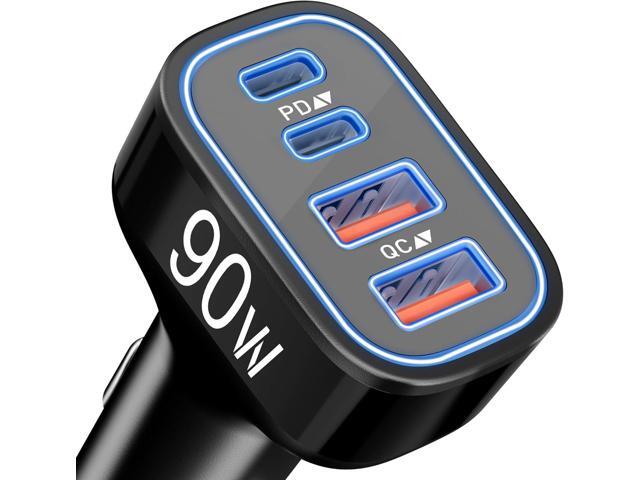 USB C Car Charger, 4-Port 90W Super Fast Car Phone Charger Accessories Dual 45W USB-C & USB-A Cargador Carro Adapter Cigarette Lighter for iPhone...