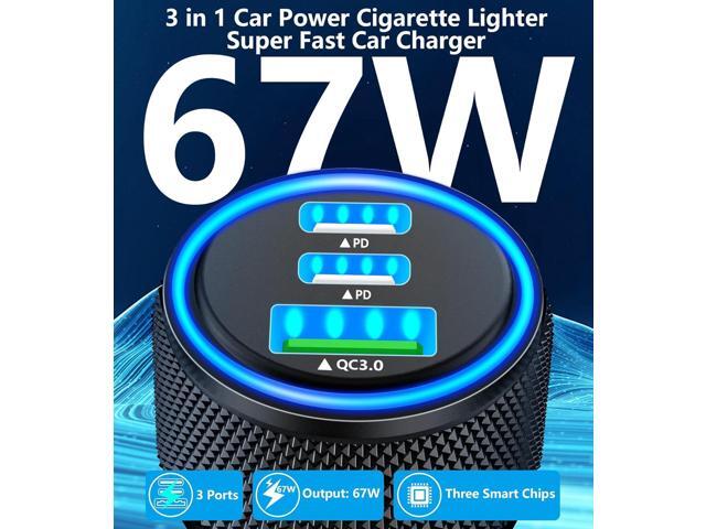 USB C Car Charger, Rombica 3-Port 67W Dual PD USB-C & USB-A Car Power Cigarette Lighter USB Charger PD/QC Type C Car Charger Fast Charging Adapter...