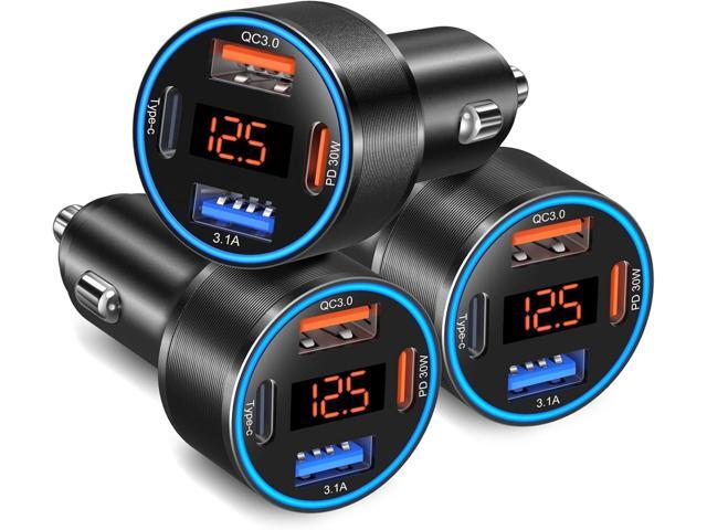 3 Pack USB C Car Charger, 4-Port 65W Dual 12V USB-A & USBC Cigarette Lighter Adapter Plug with Voltmeter PD/QC 3.0 Fast Charging Car Phone Charger...