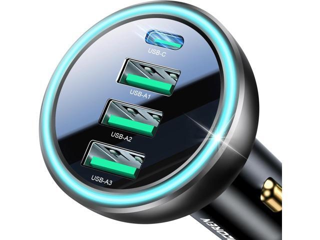 Rocoren 55W 4-Port Car Charger, PD3.0 QC3.0 Super Fast Charging USB C Car Charger for Multiple Devices, Cigarette Lighter Adapter for 17 iPhone...