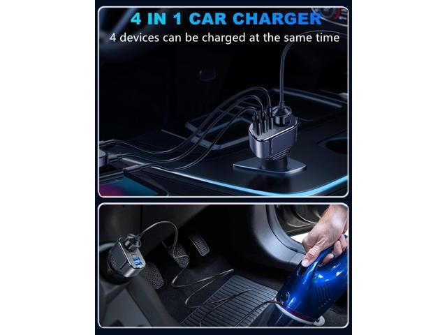 4 in 1 USB C Car Charger Adapter, 210W Multi USB Cigarette Lighter Adapter, Socket Splitter with 3 Ports, 12V/24V Outlet Dual Type C PD Fast Car...