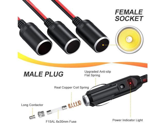 Electop 1 to 3 Car Cigarette Lighter Socket Splitter Adapter Power Charger Port, 12V 24V Car Power Splitter 3-Way Plug Outlet Adapter, 12inch...