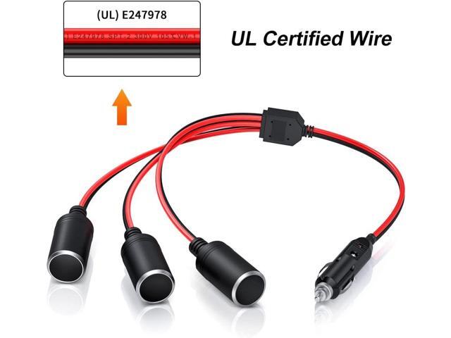 Electop 1 to 3 Car Cigarette Lighter Socket Splitter Adapter Power Charger Port, 12V 24V Car Power Splitter 3-Way Plug Outlet Adapter, 12inch...