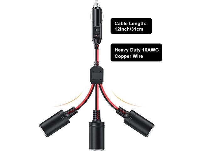 Electop 1 to 3 Car Cigarette Lighter Socket Splitter Adapter Power Charger Port, 12V 24V Car Power Splitter 3-Way Plug Outlet Adapter, 12inch...