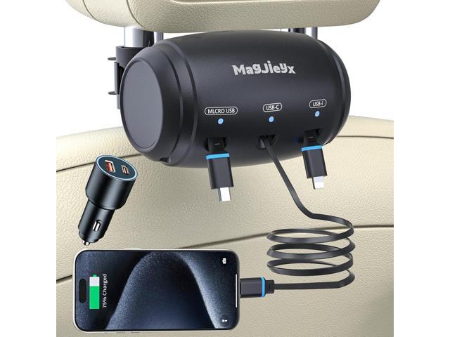 Multi Retractable Car Charger Station, Headrest 3 in 1 Charging Box Share Ride Dock for Backseat with Fast 36W QC 3.0 Charger Adapter for All...