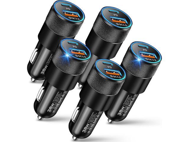 Car Charger, 5 Pack 38W Dual Ports USB-C & USB-A Car Chargers Adapter Fast Charging Cigarette Lighter USB Charger for iPhone 16 15 14 13, Samsung...