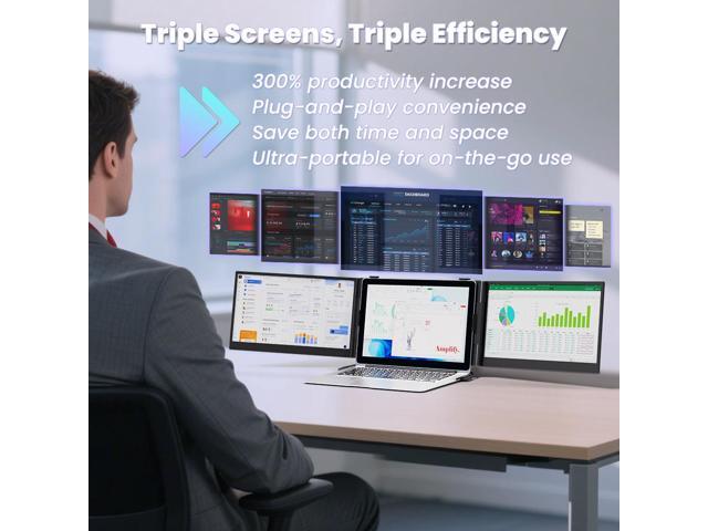 Hyangin S8 PRO 14' Triple-Screen Portable Monitor, Ultra-Slim 1.02kg, 1920×1080 FHD IPS, CNC Aluminum, Dual USB-C + PD, HDMI, Compatible with...