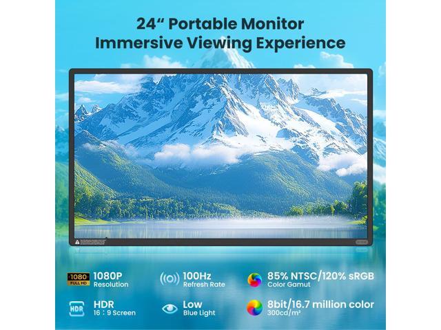 Hyangin D1 Portable LCD Monitor 23.8' FHD 1080p 100Hz IPS, Ultra-Slim Lightweight Laptop Screen Extender, Foldable & Detachable with USB-C/HDMI,...