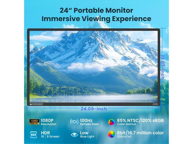 Hyangin D1 23.8' Portable Gaming Monitor, 1080P FHD IPS 100Hz, Adjustable Height & Rotatable, USB-C Full-Function + Mini HDMI,...