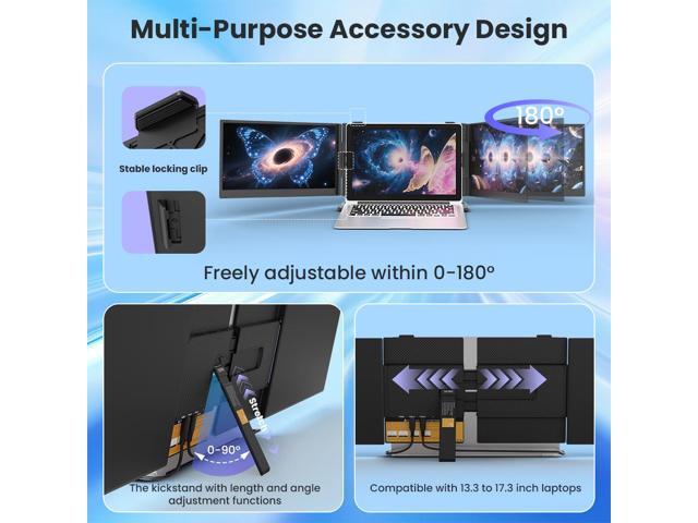 Hyangin S8 PRO 14' Triple Screen Portable Gaming Monitor FHD 1920x1080 IPS 60Hz USB-C One-Cable 100W PD Lightweight 1.02kg for Laptop, PC,...
