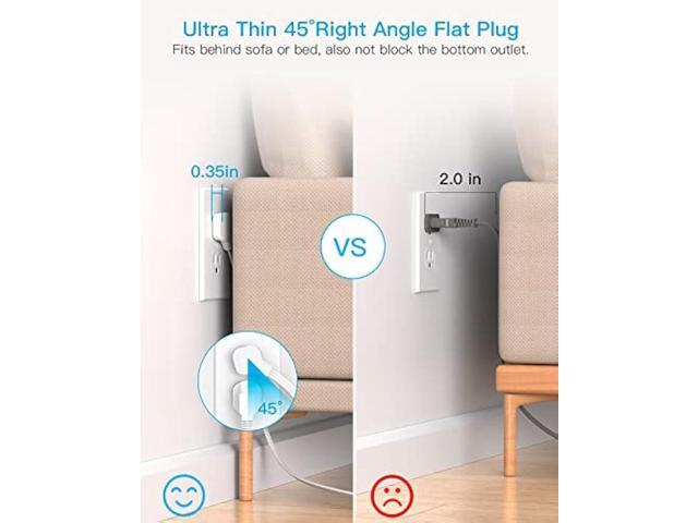 Flat Extension Cord, 5 Ft Ultra Thin Flat Plug Power Strip Surge Protector, 8 Widely Outlet Extender 4 USB Ports(2USB C),1080J Multi Plug Outlet...