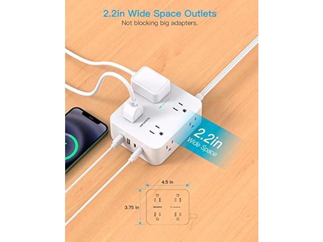 Flat Extension Cord, 5 Ft Ultra Thin Flat Plug Power Strip Surge Protector, 8 Widely Outlet Extender 4 USB Ports(2USB C),1080J Multi Plug Outlet...