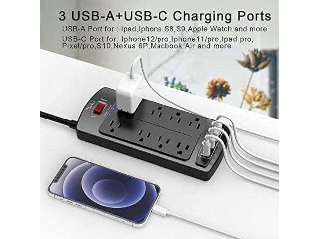 Surge Protector Power Strip - Nuetsa Flat Plug Extension Cord with 8 Outlets and 4 USB Ports, 6 Feet Power Cord (1625W/13A), 2700 Joules, ETL...