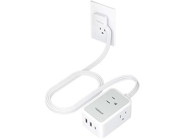 Small Flat Plug Power Strip, TESSAN Ultra Thin Extension Cord with 3 USB Wall Charger (1 USB C), 3 Outlets Mini Charging Station, 5 ft Slim Plug...