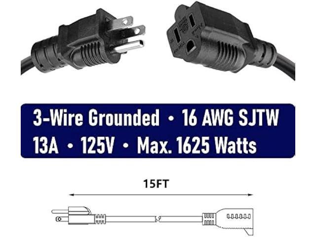 2-Pack 15ft Extension Cord Outdoor Belllights 16 SJTW AWG Heavy Duty Power Cord 3 Prong, NEMA 5-15P to NEMA 5-15R, Power Cable for Indoor and...