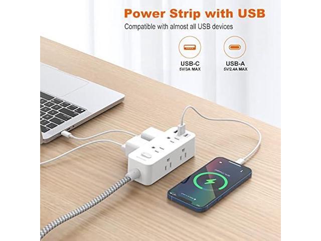 Power Strip Surge Protector, 5Ft Extension Cord, 6 Outlets with 3 USB Ports(1 USB C Outlet), 3-Side Outlet Extender, Wall Mount, Compact for...