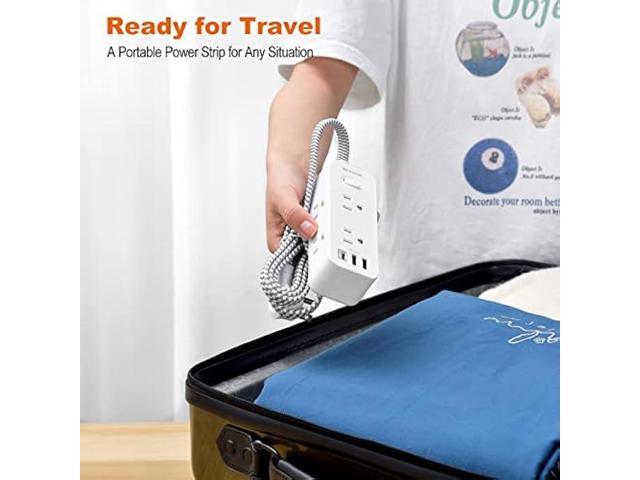 Power Strip Surge Protector, 5Ft Extension Cord, 6 Outlets with 3 USB Ports(1 USB C Outlet), 3-Side Outlet Extender, Wall Mount, Compact for...