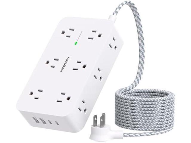 Power Strip Surge Protector, 12 Multiplie Outlets 4 USB Ports (2USB C), 5Ft Braided Extension Cord Flat Plug, Overload Surge Protection, Wall...