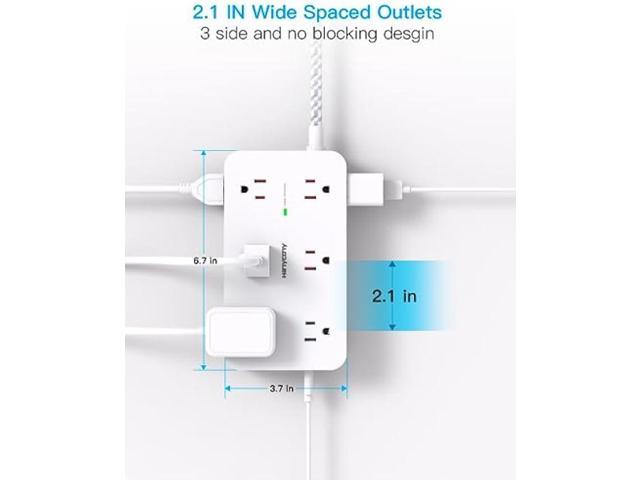 Power Strip Surge Protector, 12 Multiplie Outlets 4 USB Ports (2USB C), 5Ft Braided Extension Cord Flat Plug, Overload Surge Protection, Wall...