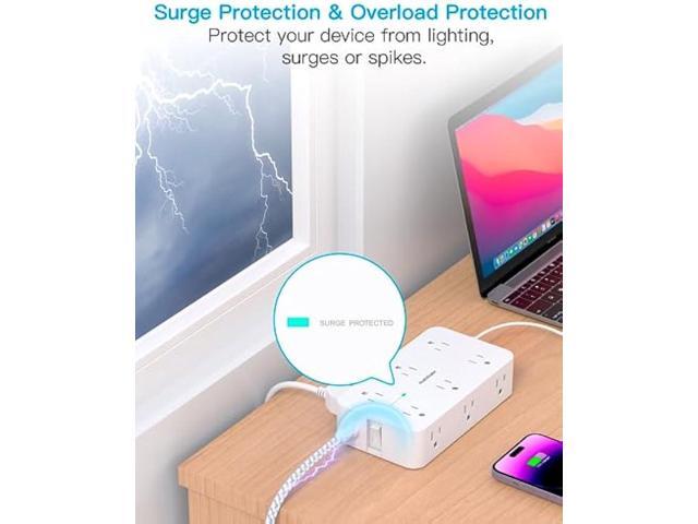 Power Strip Surge Protector, 12 Multiplie Outlets 4 USB Ports (2USB C), 5Ft Braided Extension Cord Flat Plug, Overload Surge Protection, Wall...