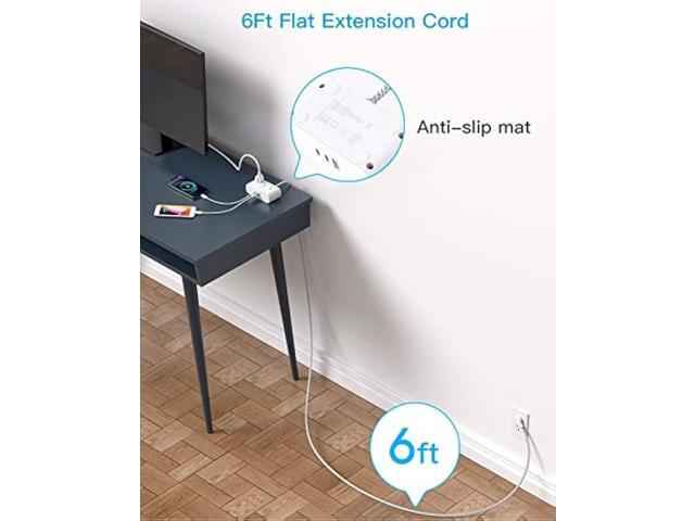 Flat Plug Power Strip, 6 Ft Ultra Thin Flat Extension Cord, 3 Outlets 3 USB Ports(2 USB C) Multi Plug Outlet Extender, Power Strip with No Surge...