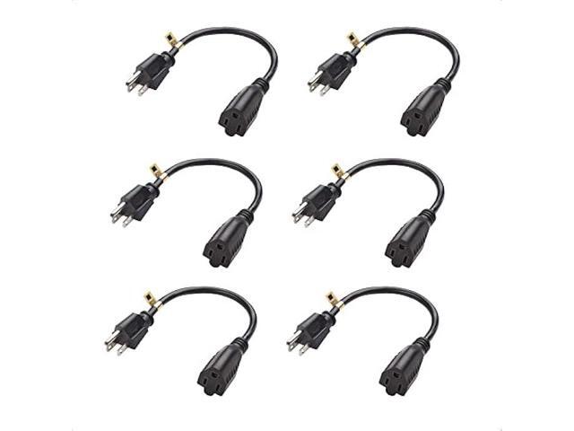 Cable Matters 6-Pack 16 AWG Heavy Duty Short Power Extension Cord 1 ft in Black, UL Listed (Outlet Saver/Power Cord Extension / 3 Prong Extension...