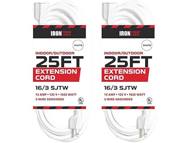 25 Ft White Extension Cord 2 Pack - 16/3 Durable Electrical Cable - US Veteran Owned Company