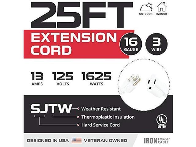 25 Ft White Extension Cord 2 Pack - 16/3 Durable Electrical Cable - US Veteran Owned Company