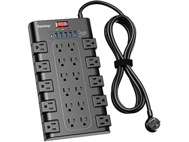 Power Strip, SUPERDANNY Surge Protector with 22 AC Outlets and 6 USB Charging Ports, 1875W/15A, 2100 Joules, 6.5Ft Flat Plug Heavy Duty Extension...