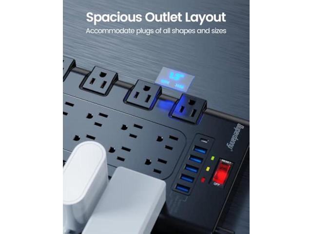 Power Strip, SUPERDANNY Surge Protector with 22 AC Outlets and 6 USB Charging Ports, 1875W/15A, 2100 Joules, 6.5Ft Flat Plug Heavy Duty Extension...