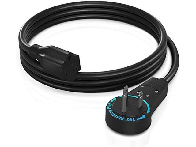 Maximm Cable 3 Feet 360° Rotating Flat Plug Extension Cord/Wire, 3 Prong Grounded Wire 16 Awg Power Cord - Black UL Certified