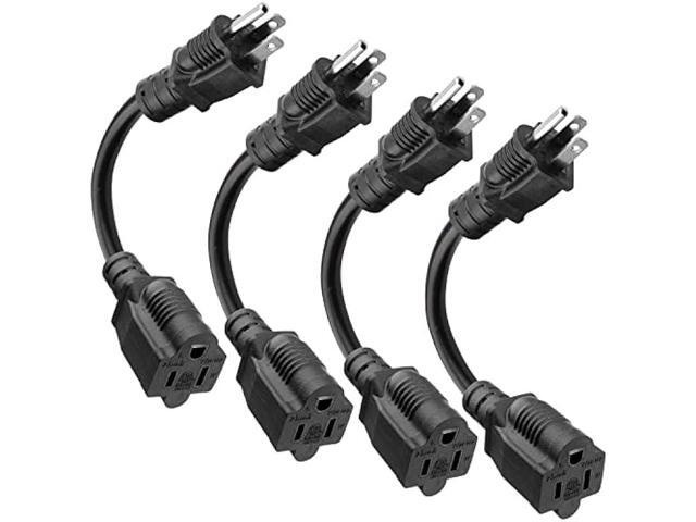 K KASONIC - 8 inch Short Power Extension Cord Outlet Saver, ETL Listed, SJTW 16AWG/13A 3 Prong Indoor/Outdoor Use, 4 Pack, Black