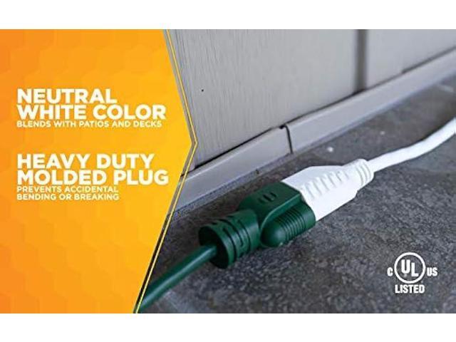 Woods 20 Ft/ 6.1m Outdoor Extension Cord Landscape/Patio Cord 16 Gauge Cord 125 Volts White