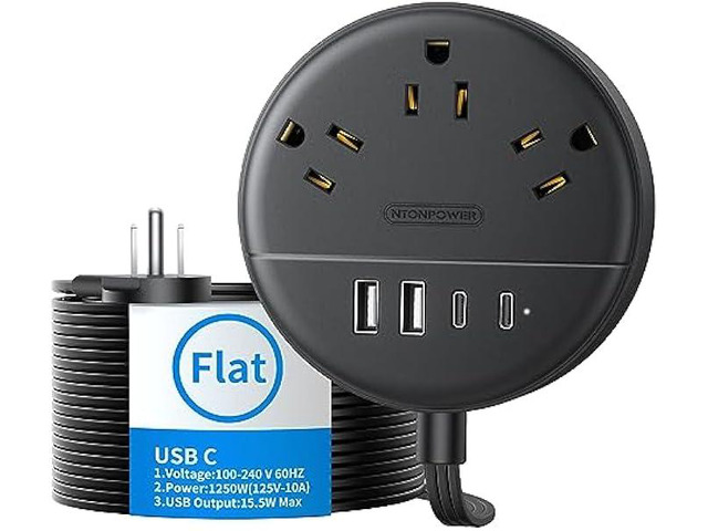 NTONPOWER Flat Extension Cord 15 Ft Power Strip Flat Plug Extension Cord with Multiple Outlets 0.11in Flat Cord USB Power Strip with 3AC Outlet & 2...