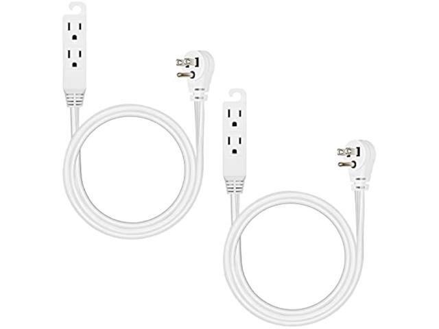 DEWENWILS 3 Outlet Extension Cord with Flat Plug, 3FT 16/3 Awg Grounded Power Cable for Indoor Use, SPT-3 Cord, White, ETL Listed, 2 Pack
