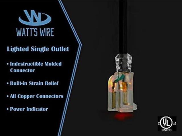 25 ft - 12 Gauge Heavy Duty Lighted SJTW Indoor/Outdoor Black Extension Cord by Watt's Wire - 25' 12-Gauge Grounded 15-Amp Power-Cord (25 Foot...