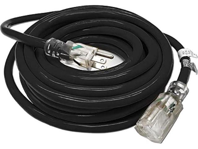 25 ft - 12 Gauge Heavy Duty Lighted SJTW Indoor/Outdoor Black Extension Cord by Watt's Wire - 25' 12-Gauge Grounded 15-Amp Power-Cord (25 Foot...