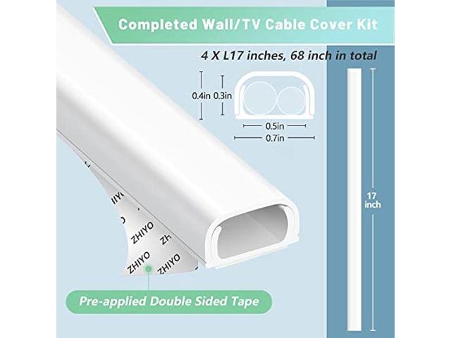 Wire Covers for 2 Cords, 68in Wire Hider On Wall Mounted, White Cord Cover Kit, Cable Cover Paintable, Cable Concealer for Extension Cord, Ethernet...