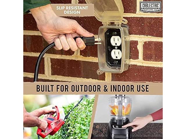 Cablectric 15 Foot Outdoor Extension Cord with 3 Power Outlets - 16/3 SJTW Black 16 Gauge Electrical Cable with 3 Prong Grounded Plug