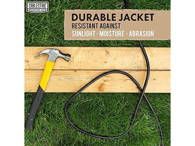 Cablectric 15 Foot Outdoor Extension Cord with 3 Power Outlets - 16/3 SJTW Black 16 Gauge Electrical Cable with 3 Prong Grounded Plug