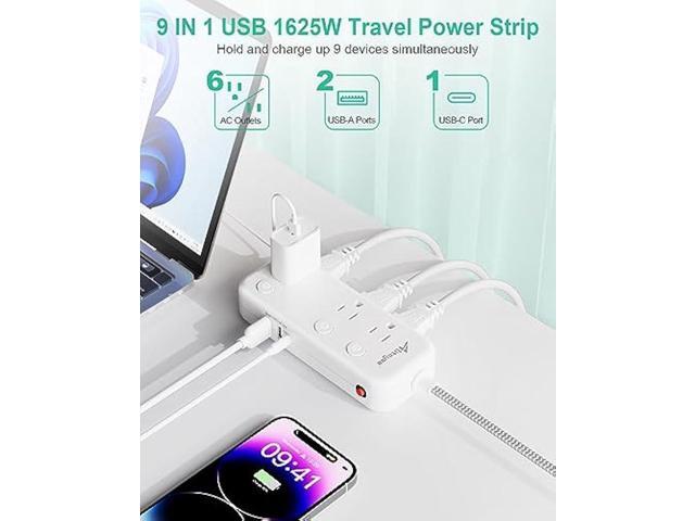 Individual Switch Power Strip with 6 Outlets 3 USB(17W USB C), 5Ft Braided Cord Ultra Thin Flat Plug, 13A Wall Mount Extension Cord with Circuit...