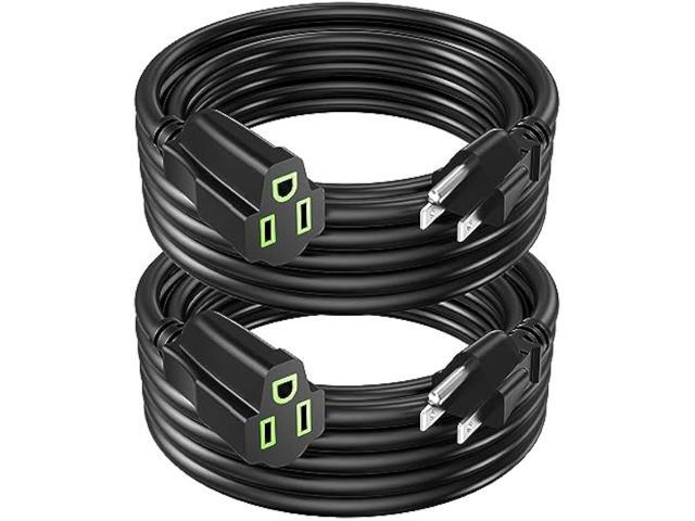 Power Extension Cord 10FT(2 Pack), 3 Prong Grounded Electric Extension Cable Outlet Saver, Single Outlet, Heavy Duty, Waterproof, Flexible, 16AWG,...